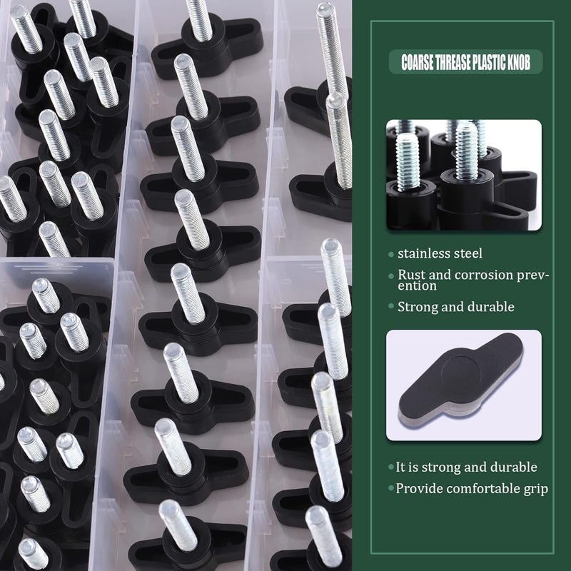 Keadic 20 Pcs M6x20 Clamping Screw Knob Thumb Screws, Carbon Steel 36# Threaded Knurled Thumbscrew Screw on Tee Wing Plastic Knob (1/4”x 25/32”) - Image 3